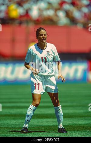 Julie Foudy (USA) beim Halbfinale der USA gegen Brasilien bei der FIFA Frauenweltmeisterschaft 1999. Stockfoto
