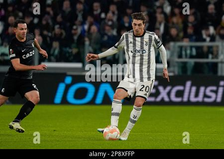 Turin, Italien - 9. März 2023, Fabio Miretti (FC Juventus) während der UEFA Europa League, Runde 16, 1.-teiliges Fußballspiel zwischen dem FC Juventus und dem FC Freiburg am 9. März 2023 im Allianz-Stadion in Turin, Italien - Photo Morgese-Rossini/DPPI Stockfoto