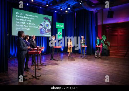 AMSTERDAM - (VLNR) Theo Bovens (CDA), Tineke Huizinga-Heringa (Christliche Union), Paul van Meenen (D66), Mei Li Vos (PvdA), Paul Rosenmoller (Groenlinks) und Ilona Lagas (BBB) während der Wahldebatte mit Parteiführern für den Senat im Vorfeld der Provinzratswahlen. Während der Debatte werden die verschiedenen Krisen diskutiert, mit denen das Land konfrontiert ist, wie die Stickstoffkrise und die Einwanderungskrise. ANP BART MAAT niederlande out - belgien out Stockfoto