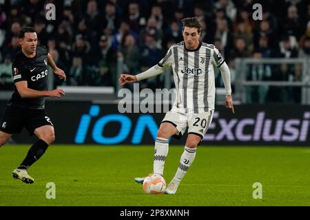 Turin, Italien - 9. März 2023, Fabio Miretti (FC Juventus) während der UEFA Europa League, Runde 16, 1.-teiliges Fußballspiel zwischen dem FC Juventus und dem FC Freiburg am 9. März 2023 im Allianz-Stadion in Turin, Italien - Foto: Morgese-rossini/DPPI/LiveMedia Stockfoto