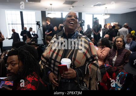 9. März 2023: MELBA WILSON von Melbas Küche in Harlem erscheint zur Enthüllung des Harriet Tubman Monument im Audible in Newark, New Jersey. „Shadow a Face“ von der Künstlerin Nina Cooke John ersetzt ein Statut von Christoph Kolumbus, das im Sommer 2020 entfernt wurde. Melba eröffnet im Laufe des Jahres 2023 ein Restaurant in Newark (Kreditbild: © Brian Branch Price/ZUMA Press Wire), NUR REDAKTIONELLE VERWENDUNG! Nicht für den kommerziellen GEBRAUCH! Stockfoto