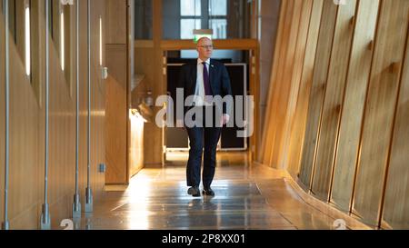 Edinburgh, Schottland, Großbritannien. 9. März 2023. ABBILDUNG: John Swinney MSP, Abgeordneter erster Minister von Schottland. Szenen im Holyrood im schottischen Parlament während der Nachmittagssitzung während der Mysogyny-Debatte und Szenen zur Entscheidungszeit. Kredit: Colin D Fisher/CDFIMAGES.COM Kredit: Colin Fisher/Alamy Live News Stockfoto