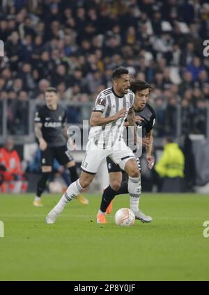 Turin, Italien. 09. März 2023. Danilo of Juventus während der UEFA Europa League, Fußballspiel zwischen Juventus und Freiburg am 09. März 2023 im Allianz Stadium, Turin, Italien Foto Ndrerim Kaceli Credit: Independent Photo Agency/Alamy Live News Stockfoto