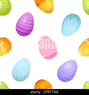 Osterei Nahtloses Muster festlich farbenfrohe flache Oberfläche. Leuchtende Farbe geometrisch endlose Geschenkverpackung Papierdesign Textil Stoff Frühlingstradition christlicher Religionstag Joy Weekend christus-Cartoon-Stil Stock Vektor