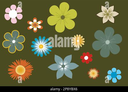 vektordarstellung hübscher Blumen und Farben der sechziger und siebziger Jahre Stock Vektor