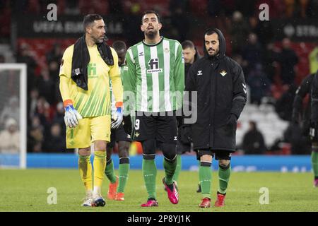 Manchester, Großbritannien. 09. März 2023. Jogaofres of Betis depois perder o jogo entre Manchester United gegen Real Betis, in Old Trafford, Manchester, England. Man United hat 4-1 gewonnen (Foto: Richard Callis/Sports Press Photo/C – FRIST VON EINER STUNDE – FTP NUR AKTIVIEREN, WENN BILDER WENIGER ALS EINE STUNDE ALT sind – Alamy) Guthaben: SPP Sport Press Photo. Alamy Live News Stockfoto