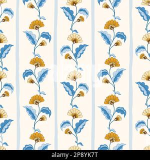 Indisches Chinz Jakobean Flowers Vector Nahtloses Muster Stock Vektor