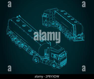Stilisierte Vektordarstellung von Skizzen eines Silo-Lkws Stock Vektor