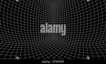 Abstrakter Computerhintergrund im Stil von 80s. Interieur im Sci-Fi-Stil mit Retro-Linien. Synthwave- oder retrowave-Rasterraum. Stock Vektor