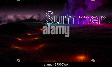Sommerliche Nachtlandschaft mit Neonlichtern für Klubbing und Partystimmung in 3D-Qualität Stockfoto