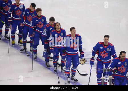 Sankt Petersburg, Russland. 09. März 2023. SKA Hockey Club-Spieler in Aktion während der Kontinental Hockey League, Gagarin Cup, Spiel 5, 1/4 Finals der Western Conference Season KHL 2022 - 2023 zwischen SKA Saint Petersburg und Dinamo Minsk im Ice Sports Palace (Endstand; SKA Saint Petersburg 6:3 Dinamo Minsk) Guthaben: SOPA Images Limited/Alamy Live News Stockfoto