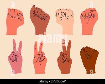 Frauenhände mit geballten Fäusten. Schwarze Leben sind wichtig, Menschenrechte, Feminismus, Gleichheit und Frauentagskonzept. Stock Vektor