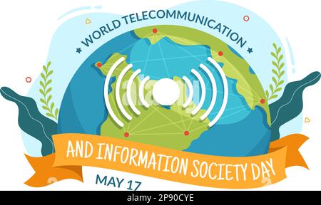 Welttag für Telekommunikation und Informationsgesellschaft am 17. Mai Illustration mit dem Kommunikationsnetzwerk der Erde in handgezeichneten Vorlagen Stock Vektor