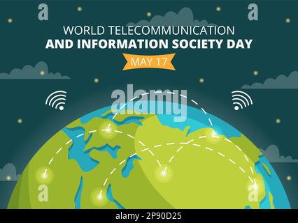 Welttag für Telekommunikation und Informationsgesellschaft am 17. Mai Illustration mit dem Kommunikationsnetzwerk der Erde in handgezeichneten Vorlagen Stock Vektor