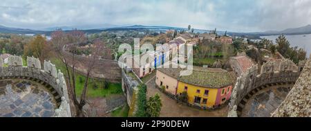 Das Dorf Granadilla. Aus der Vogelperspektive vom Schloss. Extremadura, Caceres, Spanien Stockfoto