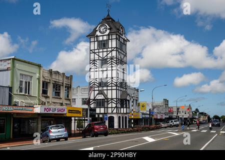 Der Glockenspiel Clock Tower in Stratford, Nordinsel, Neuseeland Stockfoto