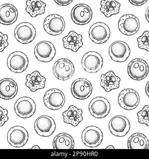 Nahtloses Stammzellenmuster. Handgezeichnete Vektordarstellung im Skizzenstil. Medizinische Wissenschaft. Mikrobiologischer Hintergrund Stock Vektor