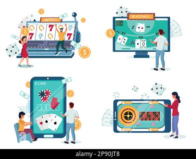 Spielset im Online-Casino, Vektor-isolierte Illustration Stock Vektor