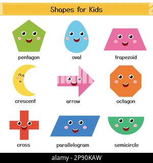 Niedliche Figuren für die Kinderkollektion. Grundlegende geometrische Formen für Vorschulkinder lernen Stock Vektor