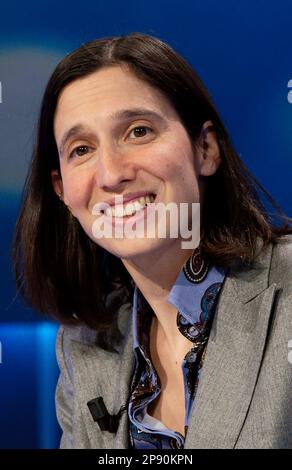 Elly Schlein, Generalsekretär der Partito Democratico (Demokratische Partei), nimmt an der Otto e Mezzo TV Show in den La7 Studios Teil Stockfoto