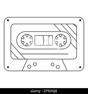 Retro-Audiokassette, Doodle-Style, flache Vektordarstellung für Kinder Malbuch Stock Vektor