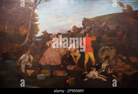 Das Jagdfruehstueck (Frühstück nach der Jagd) vom französischen Maler Gustave Courbet im Wallraf-Richartz Museum, Köln Stockfoto