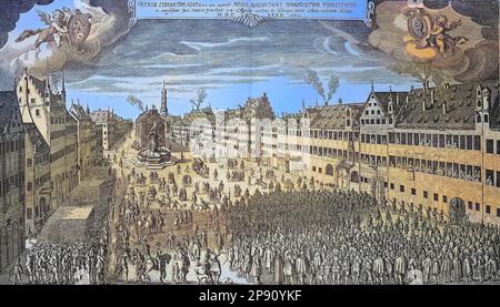 Die Stadt Augsburg huldigt Gustav Adolf von Schweden, Bayern, Deutschland, Gustav II Adolf, 1594 - 1632, Deutschland, Historisch, digitale Restaurierte Reproduktion von einer Vorlage aus dem 19. Hundert Stockfoto