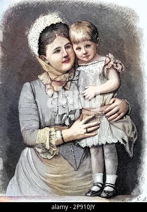 Adelheid Emma Wilhelmina Theresia von Waldeck und Pyrmont, 1858 - 1934, war Königin der Niederlande und Großherzogin von Luxemburg mit ihrer einzigen Art, der späteren Königin Wilhelmina, Historisch, Digital Restaurierte Reproduktion von einer Vorlage aus dem 19. Hundert Stockfoto