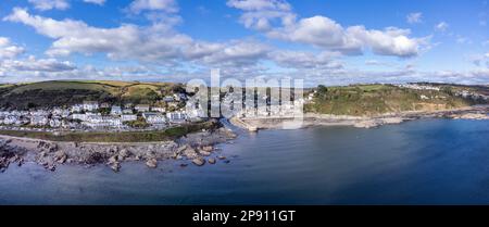 Looe, Cornwall, Drohne Panoramafoto Stockfoto