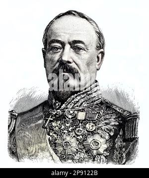 Francois Achille Bazaine, 1811 - 1888, war ein französischer General und ab 1864 Marschall von Frankreich, der letzten organisierte französische Armee während des Deutsch-Französischen Krieges an Preußen auslieferte. Situation aus der Zeit des Deutsch-Französischen Krieges, 1870-1871, Historisch, digitale Restaurierte Reproduktion von einer Vorlage aus dem 19. Hundert Stockfoto