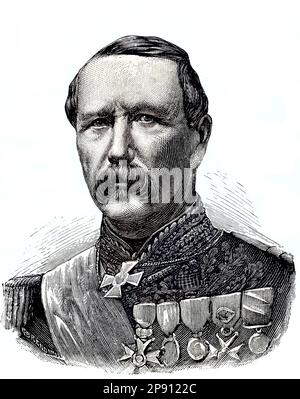 Marschall Marie Esme Patrice Maurice, Graf de MacMahon, Herzog von Magenta, 1808 - 1893, war ein französischer General und Politiker, mit der Auszeichnung Marschall von Frankreich, Situation aus der Zeit des Deutsch-Französischen Krieges oder Deutsch-Deutschen Krieges, Deutsch-Französischer Krieg, 1870-1871, Historisch, digitales Restaurant Reproduktion von einer Vorlage aus dem 19. Hundert Stockfoto