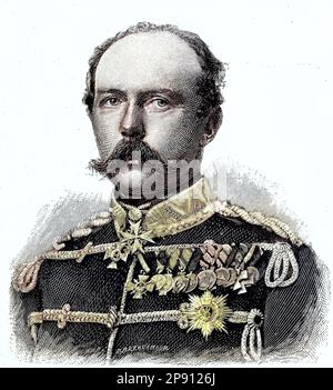 Prinz Friedrich Carl Nicolaus von Preußen, 1828 - 1885, war der Sohn von Prinz Karl von Preußen und seine Frau, Prinzessin Marie von Sachsen-Weimar-Eisenach, Situation zur Zeit des Deutsch-Französischen Krieges, 1870-1871, Historisch, digitales Restaurant Reproduktion von einer Vorlage aus dem 19. Hundert Stockfoto