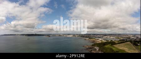 Jennycliff & Plymouth Sound, Plymouth, Devon Luftpanorama Foto Stockfoto