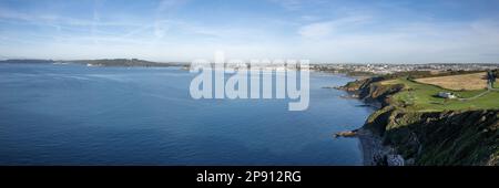 Jennycliff & Plymouth Sound, Plymouth, Devon Luftpanorama Foto Stockfoto