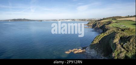 Jennycliff & Plymouth Sound, Plymouth, Devon Luftpanorama Foto Stockfoto