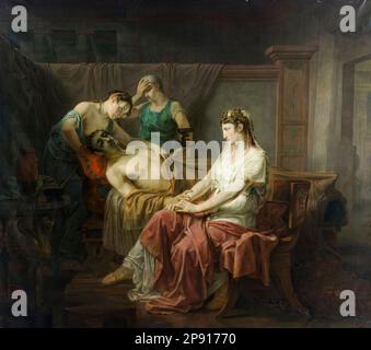 Der tödlich verwundete Mark Anthony mit Kleopatra, gemalt in Öl auf Leinwand von Louis Moritz, 1823-1825 Stockfoto