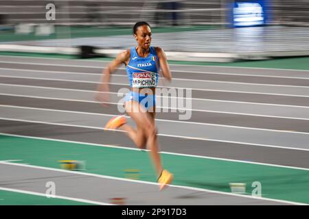 Istanbul, Türkei, 4. März 2023. Larissa Iapichino aus Italien tritt bei der Europameisterschaft der Leichtathletik 2023 - Tag 2 in der Atakoy Arena in Istanbul, Türkei, in Long Jump Women an. 4. März 2023. Kredit: Nikola Krstic/Alamy Stockfoto