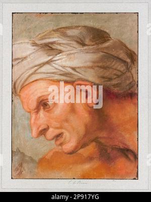 Charles Le Brun, im Profil nach links, von „Queens at the Feet of Alexander the Great“, Pastellzeichnung, ca. 1661 Stockfoto