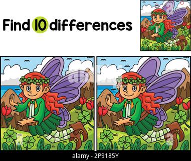 Shamrock Fairy Finde Die Unterschiede Stock Vektor