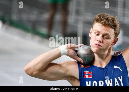 Istanbul, Türkei, 4. März 2023. Sander Skotheim aus Norwegen tritt im Shot Put Men Heptathlon an der Europameisterschaft der Leichtathletik 2023 - Tag 2 in der Atakoy Arena in Istanbul, Türkei, an. 4. März 2023. Kredit: Nikola Krstic/Alamy Stockfoto