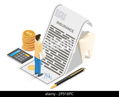 Die vektorflache isometrische Darstellung des zahnärztlichen Versicherungskonzepts Stock Vektor