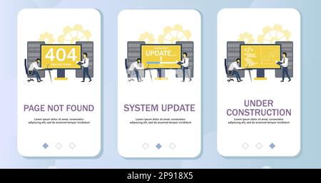 Vektorvorlage für Fehlerseiten für Onboarding-Bildschirme der mobilen App Stock Vektor