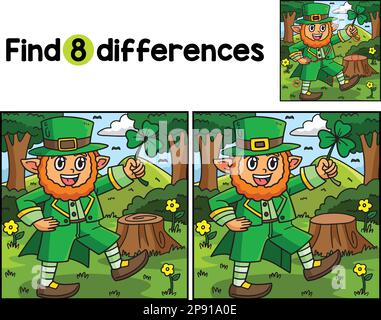 Leprechaun Holding Shamrock Finde Die Unterschiede Stock Vektor