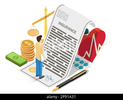 Versicherungsmedizinische Konzeption Vektorflachisometrische Darstellung Stock Vektor