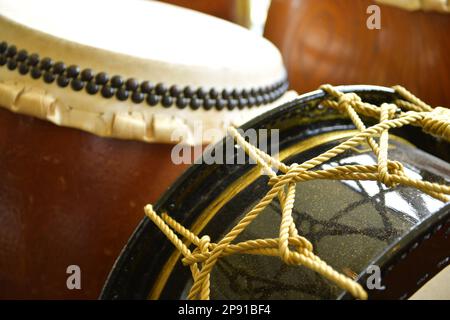 Nahaufnahme des japanischen Perkussion, taiko. Stockfoto