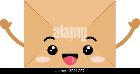 Umschlag mit süßen Kawaii-Figuren und Armen. Stock Vektor