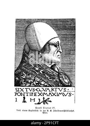 Papst Sixtus IV. War von 1471 bis 1484 der Anführer der katholischen Kirche. Er gab die Sixtinische Kapelle in Auftrag und war bekannt für seine Schirmherrschaft der Künste, aber auch für sein politisches und militärisches Engagement Stockfoto