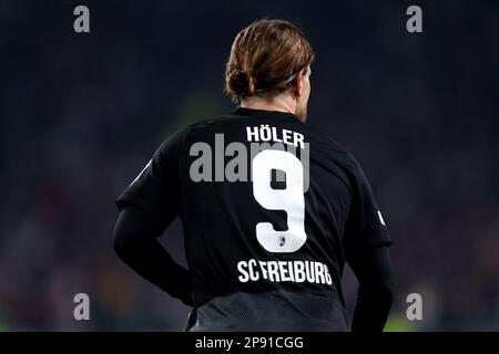 Lucas Holer von SC Freiburg blickt auf die UEFA Europa League-Runde des 16. Fußballspiels zwischen dem FC Juventus und dem FC Freiburg im Allianz-Stadion am 9 2023. März in Turin (Italien). Stockfoto