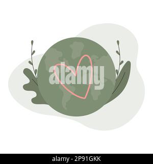 Planet Erde oder Weltkugel. Liebe, Pflege, Planetenkonzept. Planet-retten-Poster. Abbildung eines flachen Vektors Stock Vektor