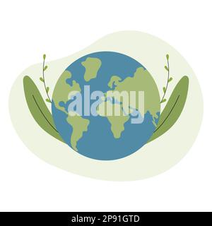 Planet Earth oder World Globe mit Ozeanen und flachem Vektorsymbol für Apps und Websites. Rette den Planeten. Vektordarstellung Stock Vektor